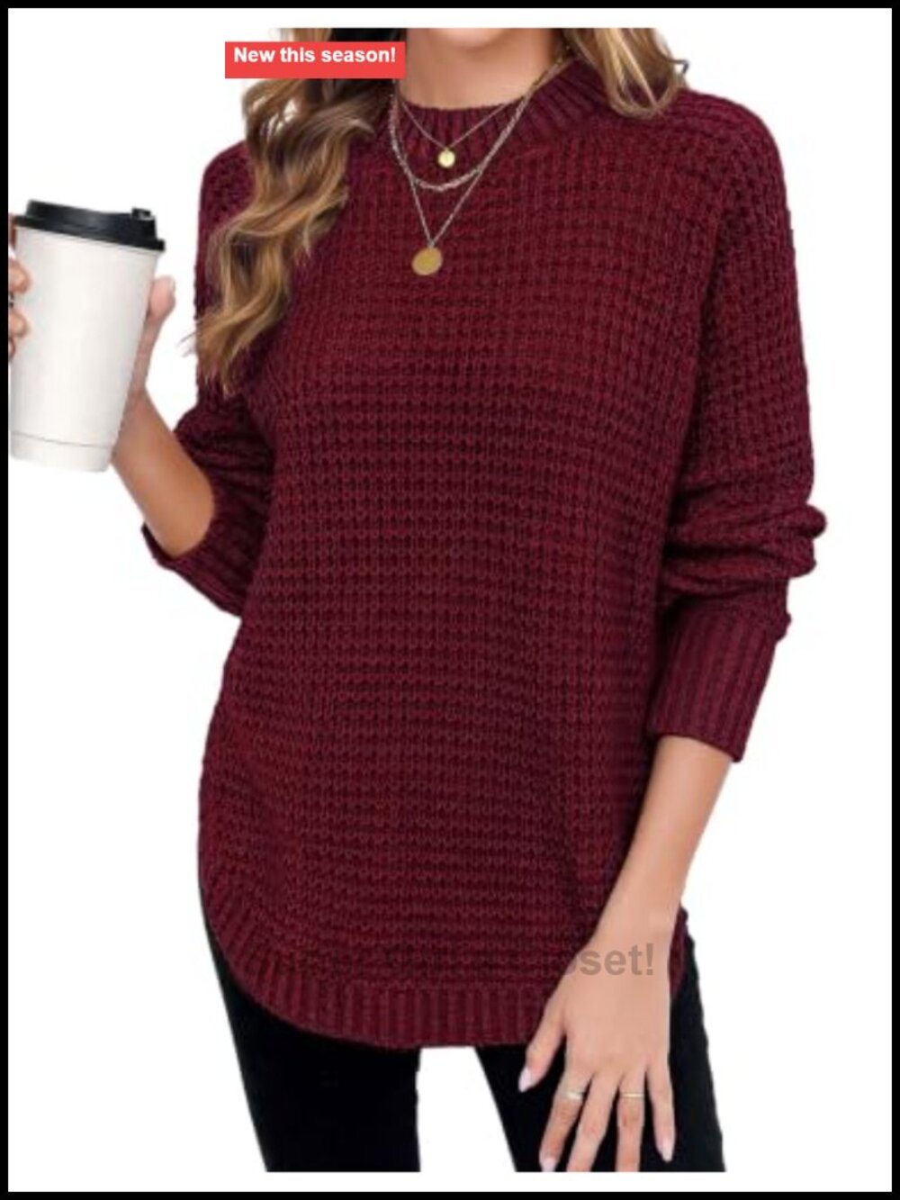 Womens Chunky Waffle Knit Sweater Loose Long Pullover Crewneck Acrylic